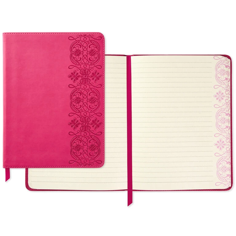 Hallmark Embossed Border Fuchsia Faux Leather Notebook 4 Hallmark Embossed Border Fuchsia Faux Leather Notebook - Image 2