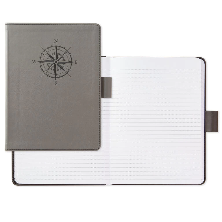 Hallmark Gray Etched Compass Faux Leather Notebook 4 Hallmark Gray Etched Compass Faux Leather Notebook - Image 2