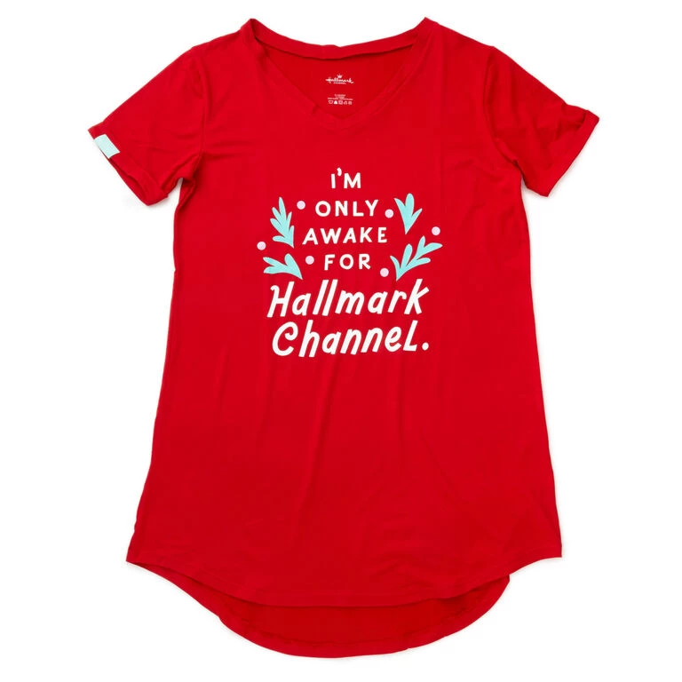 Hallmark Channel Only Awake Oversized Women's Red Sleep Shirt, Small/Medium 3 Hallmark Channel Only Awake Oversized Women's Red Sleep Shirt, Small/Medium