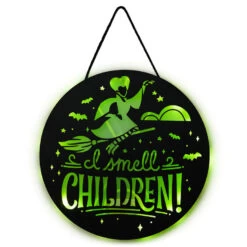 Hallmark Disney Hocus Pocus I Smell Children Porch Decor With Light 8 Hallmark Disney Hocus Pocus I Smell Children Porch Decor With Light -Toy Store Hocus Pocus LightUp Metal Door Sign 1HGN1526 03