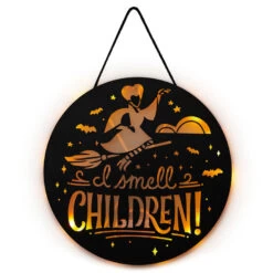 Hallmark Disney Hocus Pocus I Smell Children Porch Decor With Light 9 Hallmark Disney Hocus Pocus I Smell Children Porch Decor With Light -Toy Store Hocus Pocus LightUp Metal Door Sign 1HGN1526 04