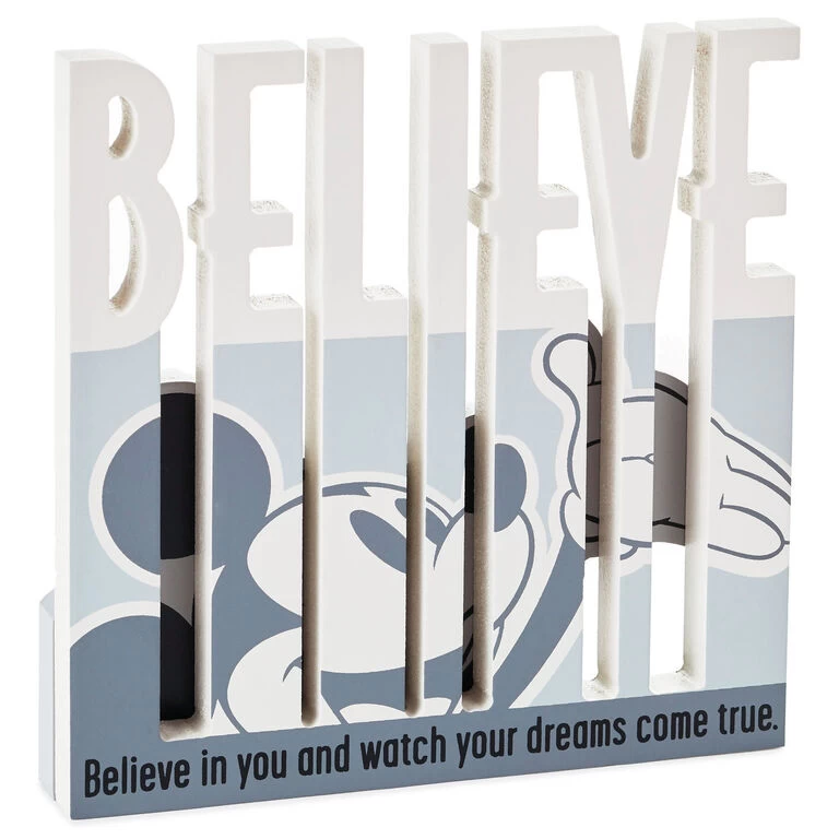 Hallmark Disney Mickey Mouse Believe Wood Quote Sign, 6x6 3 Hallmark Disney Mickey Mouse Believe Wood Quote Sign, 6x6