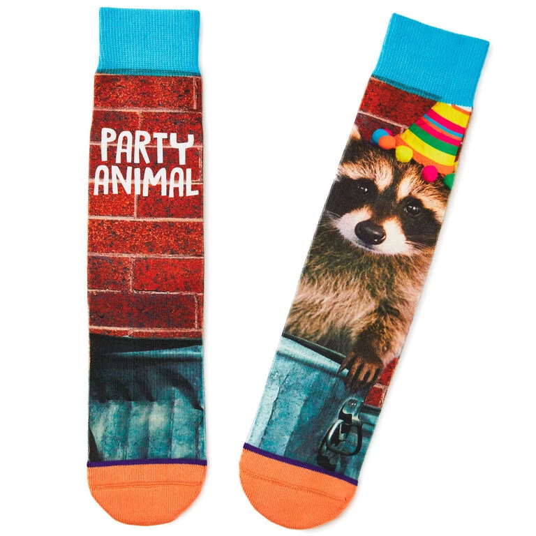 Hallmark Party Animal Raccoon Fun Crew Socks 3 Hallmark Party Animal Raccoon Fun Crew Socks