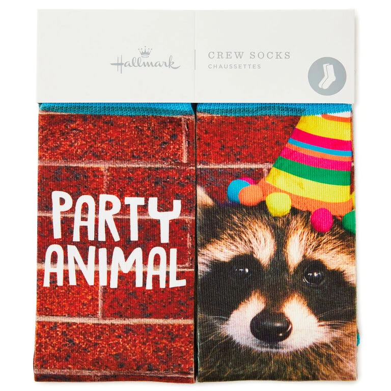 Hallmark Party Animal Raccoon Fun Crew Socks 4 Hallmark Party Animal Raccoon Fun Crew Socks - Image 2