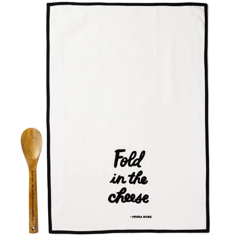 Hallmark Schitt's Creek® Fold In The Cheese Tea Towel And Wooden Spoon, Set Of 2 3 Hallmark Schitt's Creek® Fold In The Cheese Tea Towel And Wooden Spoon, Set Of 2