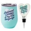 Hallmark Channel Love Language Insulated Wine Tumbler, 12 Oz. -Toy Store Wine Bottle Stopper and Stemless Wine Glass Gift Set 23HMKCHWINESPPS 01