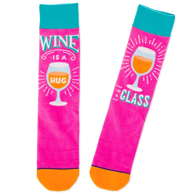 Hallmark Wine Is A Hug In A Glass Funny Crew Socks 3 Hallmark Wine Is A Hug In A Glass Funny Crew Socks