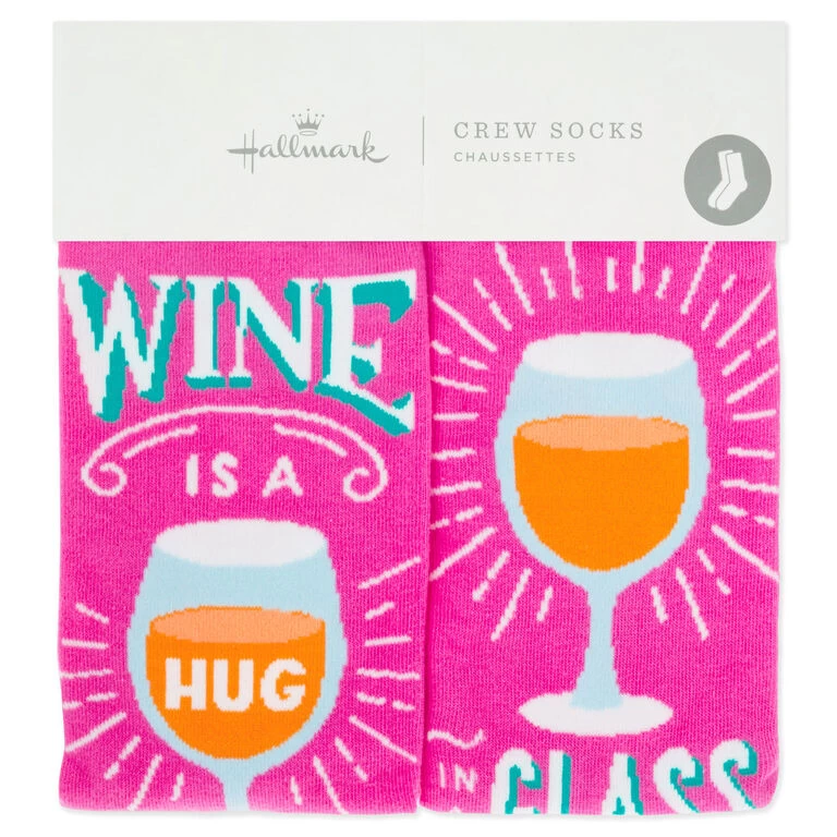 Hallmark Wine Is A Hug In A Glass Funny Crew Socks 4 Hallmark Wine Is A Hug In A Glass Funny Crew Socks - Image 2
